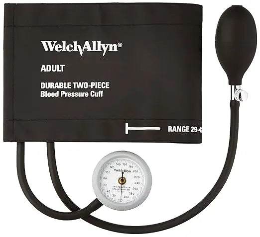 WelchAllyn blood pressure cuff with gauge on a white background