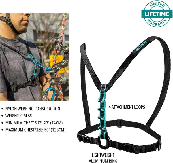 Notch Chester SRS Chest Harness Purpose Built for SRT Climbing, made from Lightweight and Durable Nylon Webbing, Multiple Attachment Points, Fits Chest Size 29"- 50" (99443) Notch