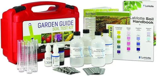 Lamotte Model El Turf and Garden Soil Test Kit with tests for nitrogen, phosphorus, potassium, and pH including guides and color charts