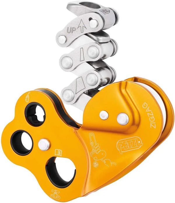 PETZL Zigzag Descender mechanical Prusik for arborist rope climbing with friction chain and sealed ball bearing pulley