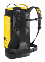 Petzl EXPERT 40 haul bag, yellow and black, back view with shoulder straps