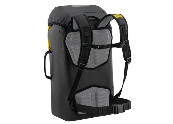 Petzl TRANSPORT 45 rope bag, back view with harness